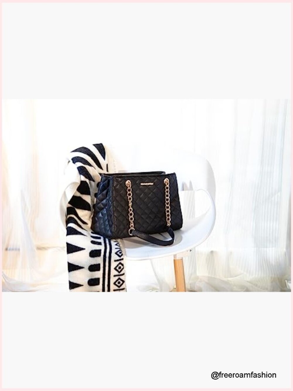 Quilted Vegan Leather Chain Shoulder Tote Bag - Picture 2 of 7